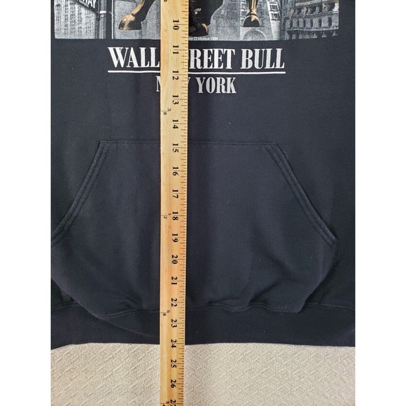 Wall Street Bull Hoodie Men Medium Black Stock Market New‎ York Print Pullover - Picture 6 of 10